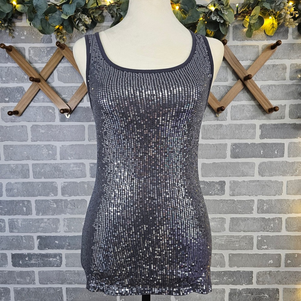 Maurices Silver Sequin Shimmer Tank Top Juniors XS Y2K Party Club Holiday